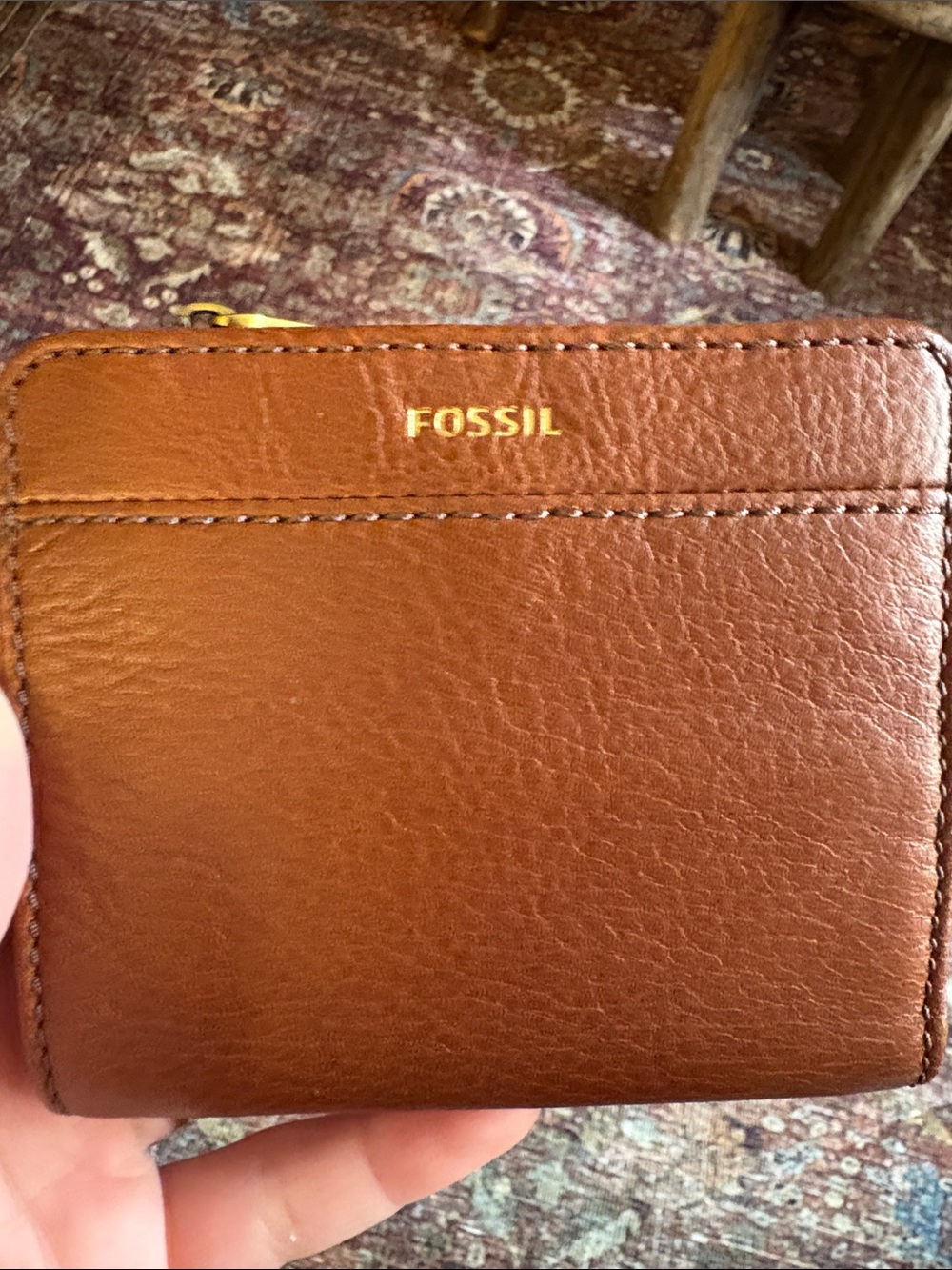 Vintage Fossil Brown Leather Mini Wallet Card Holder Coin Purse